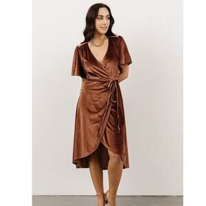 Baltic Born Allison Velvet Midi Wrap Dress in Bronze Women Sz Small